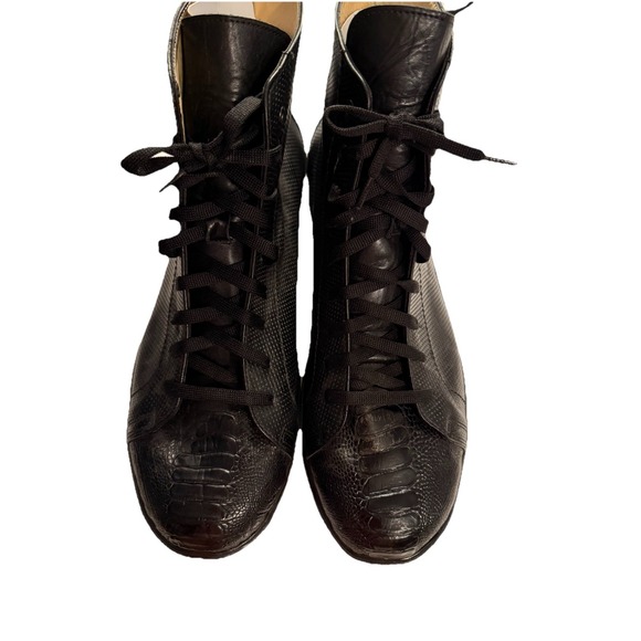Belvedere Elio Calfskin &‎ Ostrich High Top Lace Up Black Sneakers Sz-14 Rt-498$